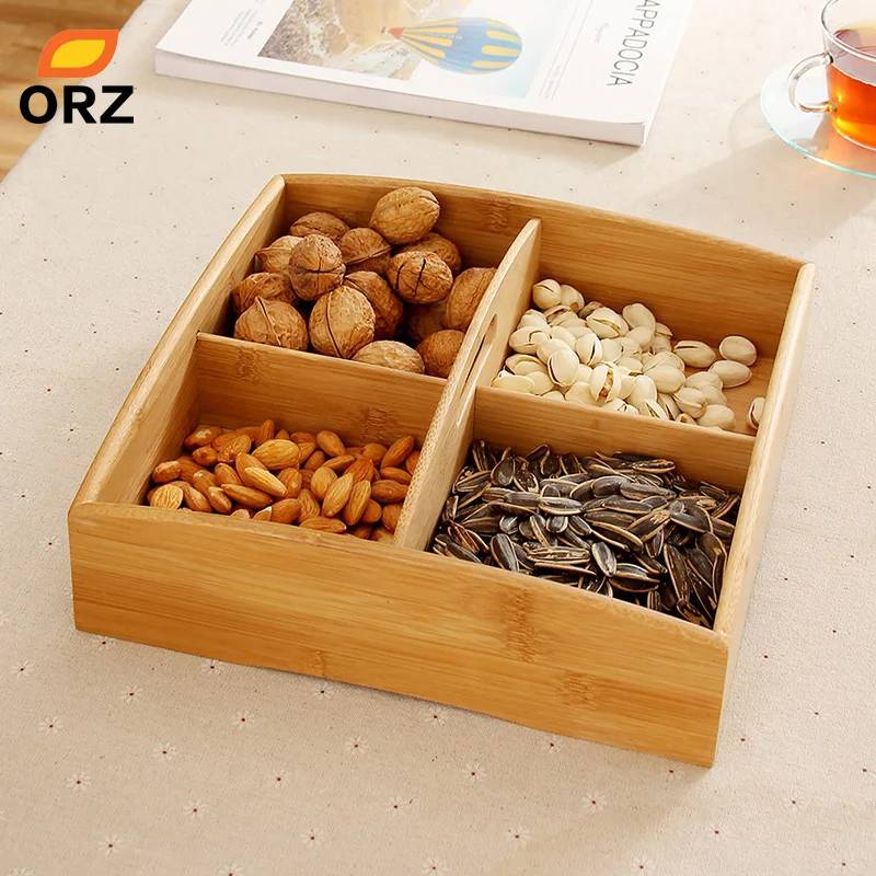 ORZ бамбуковая коробка для хранения еды, блюдо для закусок, портативная емкость для орехов, поднос для конфет, Декоративные зерна, тарелка, вечерние закуски, конфета, Сервировочная миска