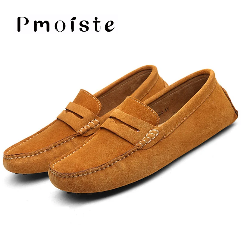 Light brown Мужская обувь размера плюс 11,5-15; Мужская обувь из коровьей замши; массажные лоферы из натуральной кожи для вождения; повседневная мужская обувь - Цвет: Light brown