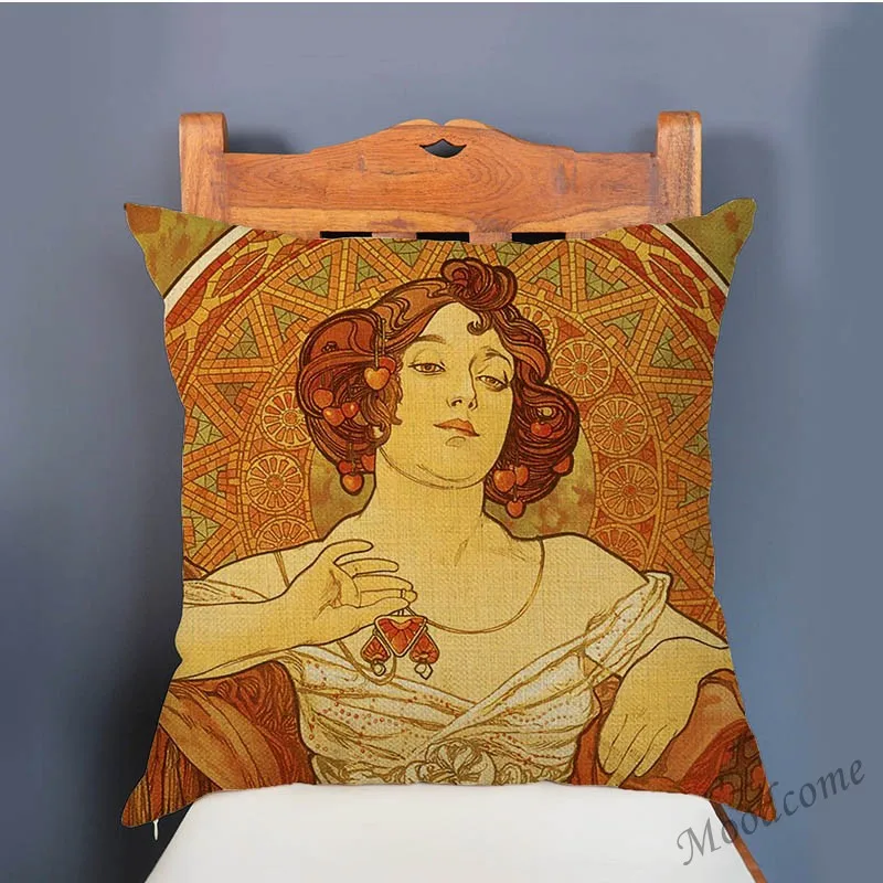 Винтажная Европейская художественная Nouveau Mucha галерея декоративная подушка для