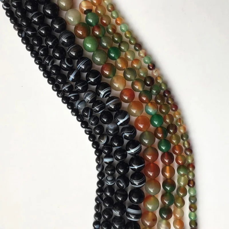 Бусины из натурального камня Агата в полоску для бисероплетения коричневые