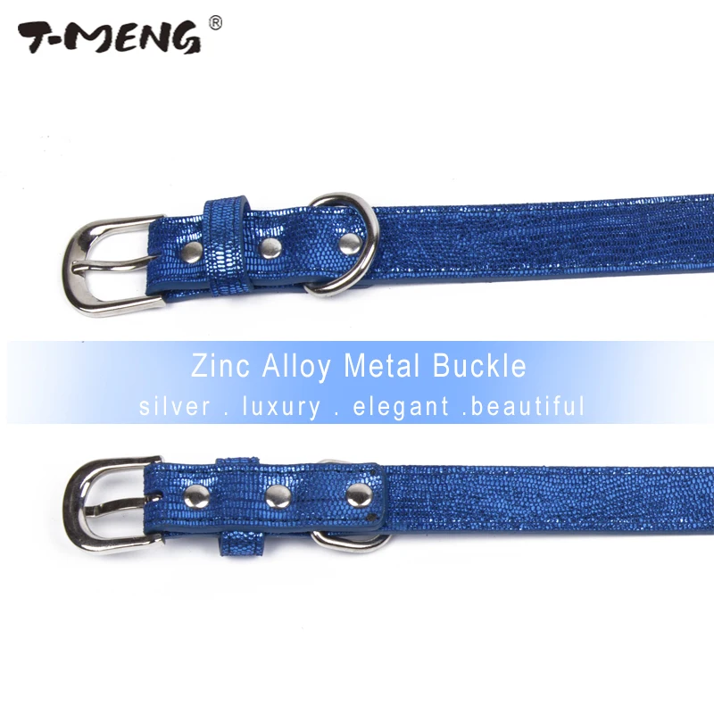 Блестящий синий кожаный собачий ошейник для маленьких и больших собак ошейники