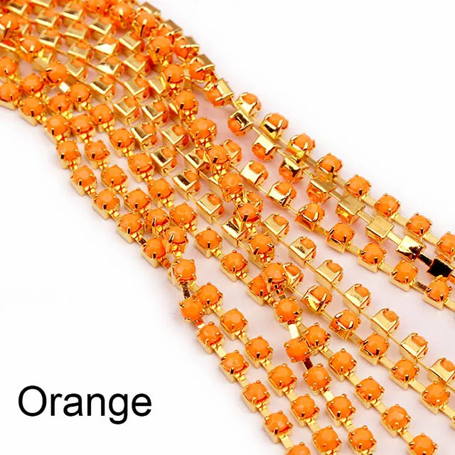 Orange (Gold) Горячая распродажа 24 цвета Акриловые стразы цепь золотая основа SS12 SS16 SS28 Пришивные чашки цепи для одежды - Цвет: Orange (Gold)