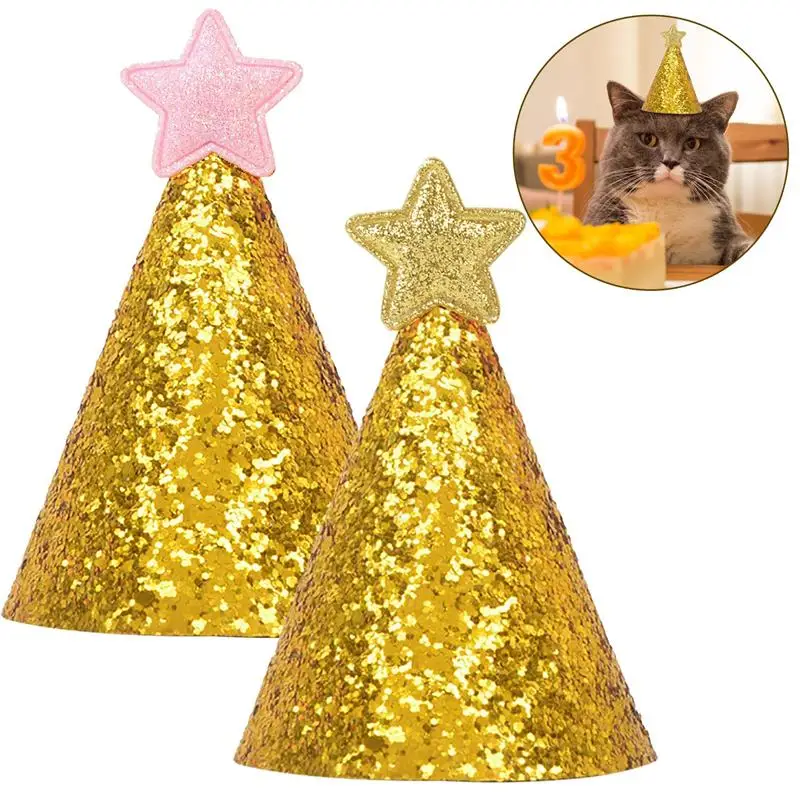 2Pcs/set Pet Dogs Caps Stars Cat Dog Birthday Costume Sequin Design Headwear Cap Hat Christmas Party Pets Accessories