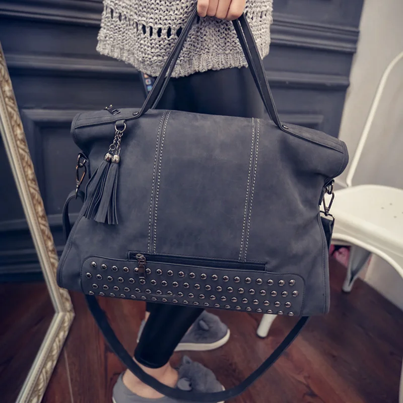 New Tassel Bags Women Branded Leather Rivet Handbag Shoulder Bag Nubuck Messenger Bag Tote