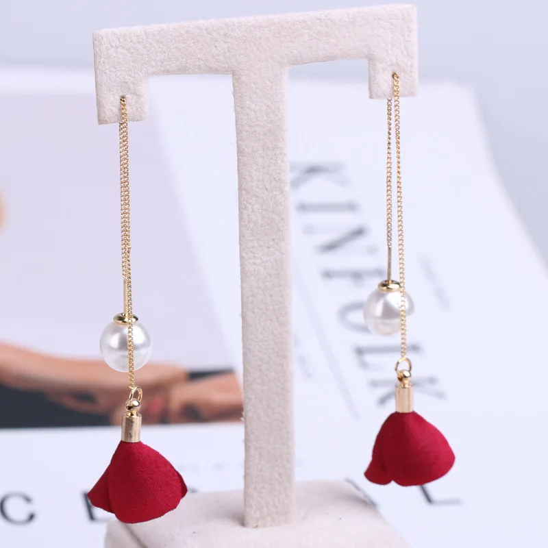 2018 Горячие Модные Женские Простые жемчужные длинные висячие серьги с цветами