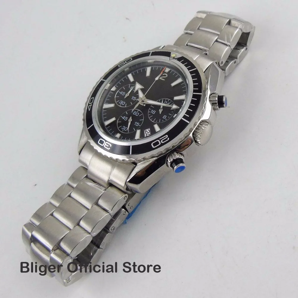 2019 New Arrive 46mm Black Dial Men's Watch Chronograph Stainless Steel Case Date Display Quartz Movement Wristwatch |