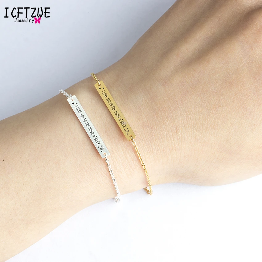ICFTZWE золотой цвет Pulseiras I Love You To The Moon & Back Bar браслет Pulseira ювелирные изделия для тела