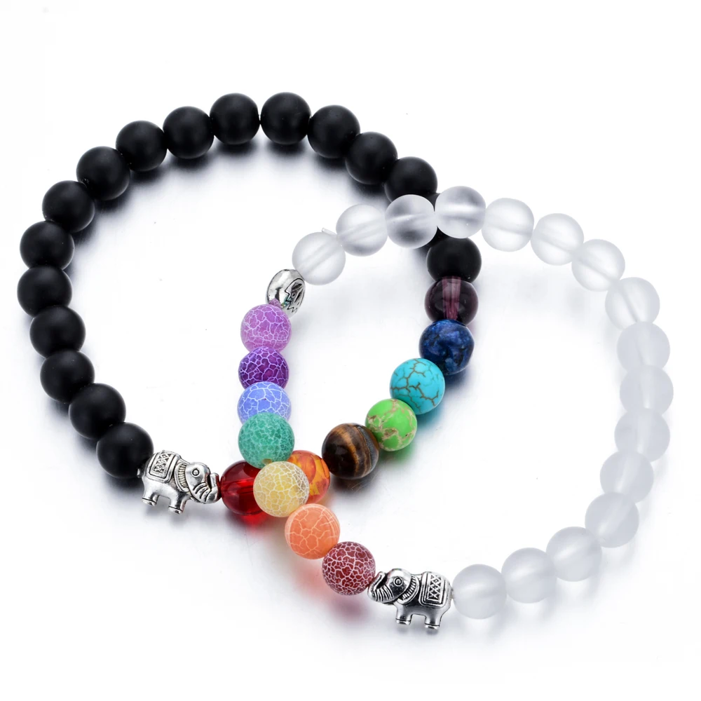 Винтажный Браслет из натурального камня 7 чакр Будда молитва слон бусины браслет