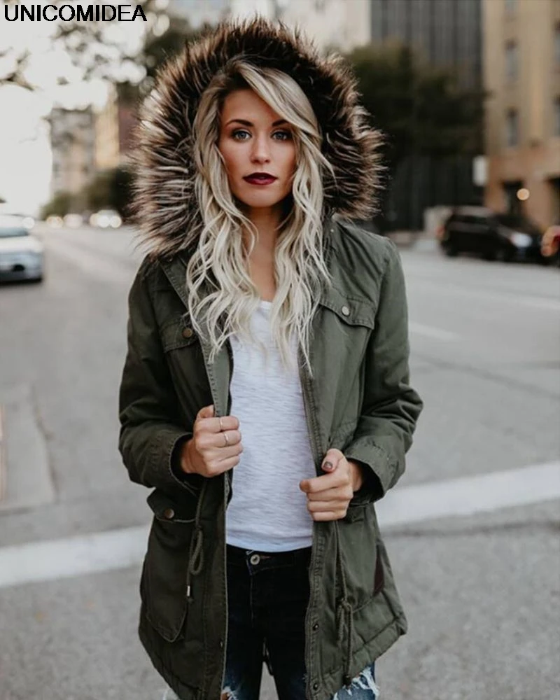 Женская куртка с меховым капюшоном камуфляжная блузон пальто Базовая Офисная