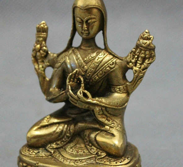 Тибетский буддизм Чистая латунь защита Lotus Tsongkhapa Будда Joss статуя сиденья | Дом и