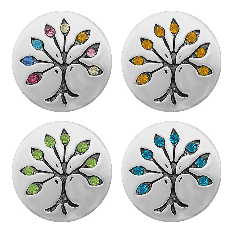 

KZ3360 New Beauty Round Rhinestone tree 20MM Metal snap buttons for DIY 18mm snap jewelry wholesale