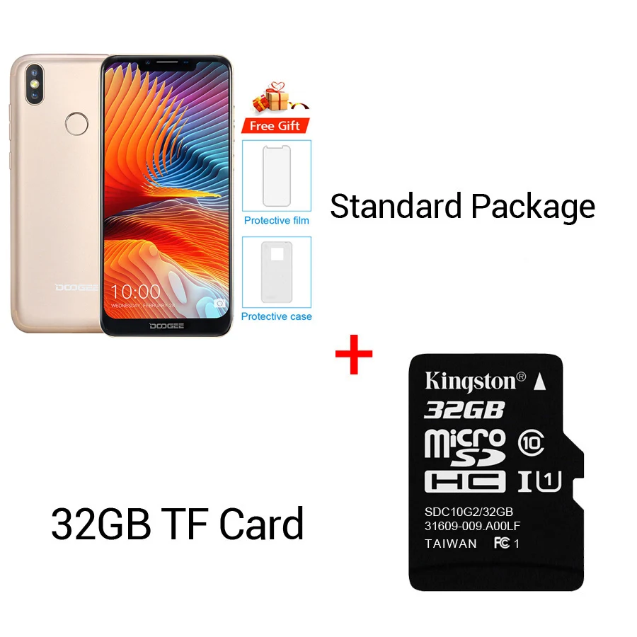 Gold N 32GB Card DOOGEE BL5500 Lite u-образная Android 8,1 6,1" MTK6739 четырехъядерный 2 Гб ОЗУ 16 Гб ПЗУ 5500 мАч две sim-карты 13 МП отпечаток пальца мобильный телефон - Цвет: Gold N 32GB Card