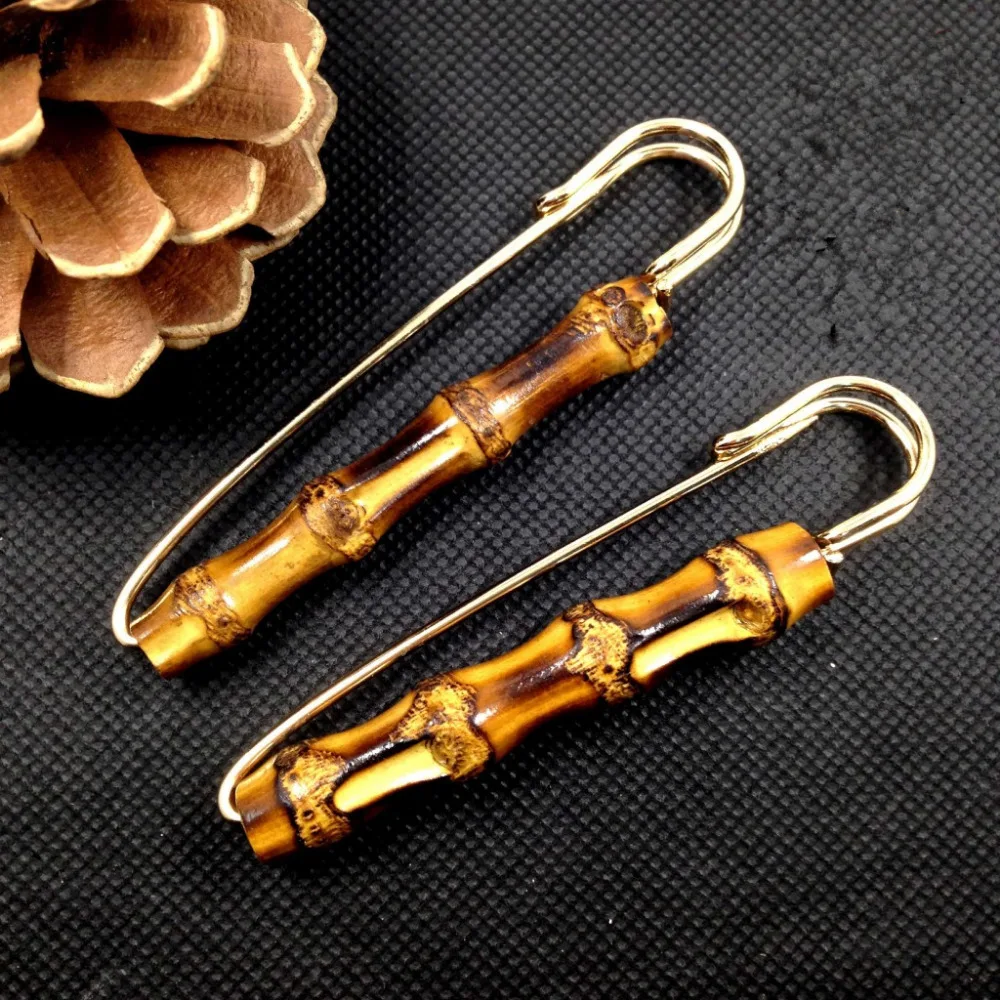 

DoreenBeads Fashion Men Brooches Gold U Pins Natural Bamboo Cylinder Beads Trendy Gift For Men Party Accessories,1 Piece 2018