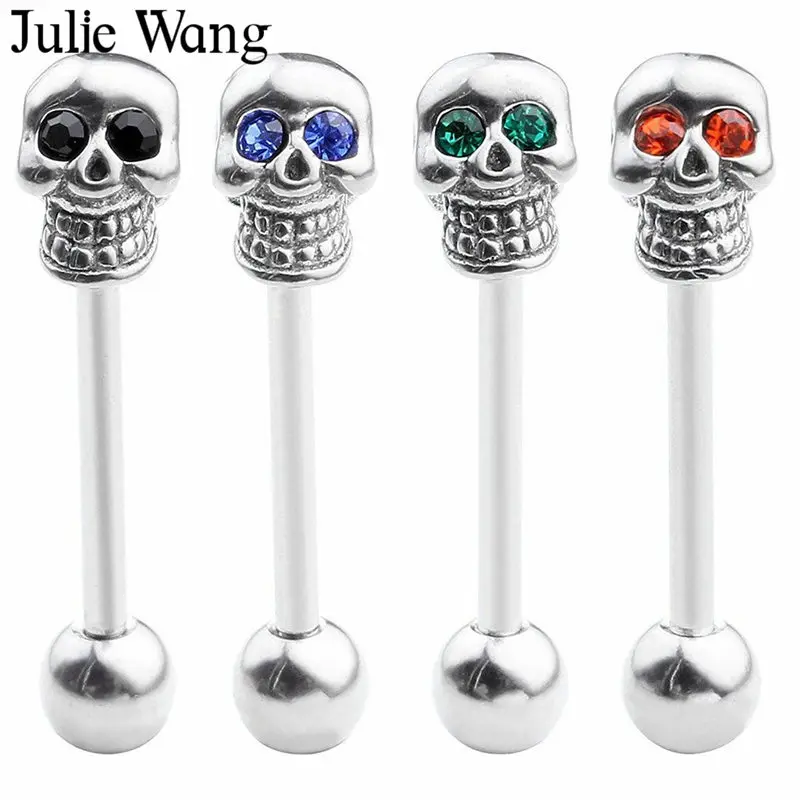 Julie Wang 1 шт. череп из нержавеющей стали пирсинг языка серебряный цвет перегородка промышленные фотоэспандеры