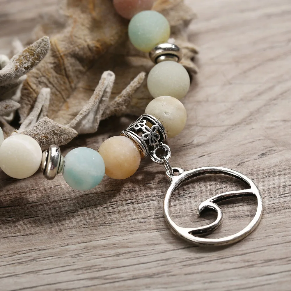 FineToo Vintage Matte Natural Stone Beads Wave Bracelets for Women Men Handmade Elastic Beaded Bracelet Ocean Beach Jewelry | Украшения и
