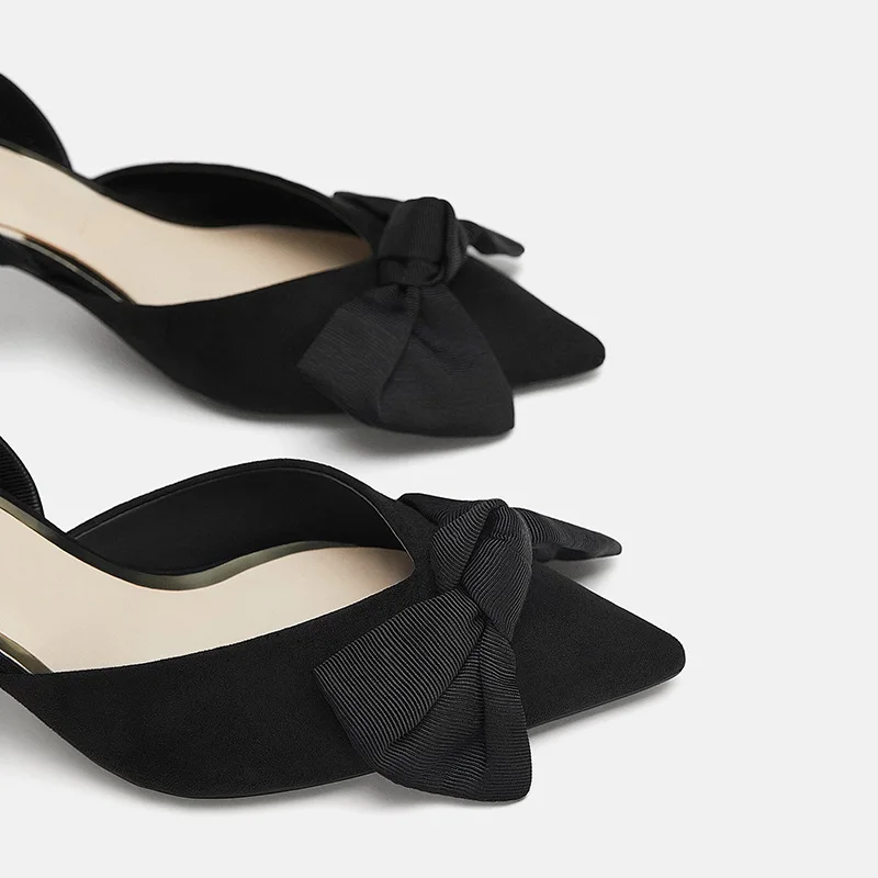 Женские слинбэки FSJ черные модельные туфли-лодочки на тонком каблуке с острым