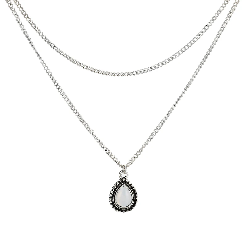 Docona Бохо Опал Камень Капля воды Чокеры ожерелья для женщин Пляжная цепочка