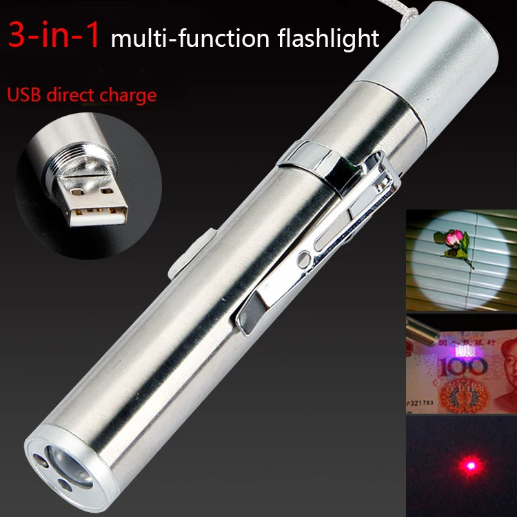

3-в-1 USB Перезаряжаемый светодиодный фонарик Высококачественный Мощный мини светодиодный фонарь водонепроницаемый дизайн подвесной фонари...