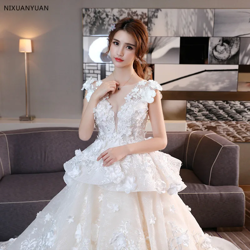 vestido de novia 2021 Romantic Inspired V Neck Lace Festival Wedding Dresses Gowns Low Back Bridal Dress abiti sposa | Свадьбы и