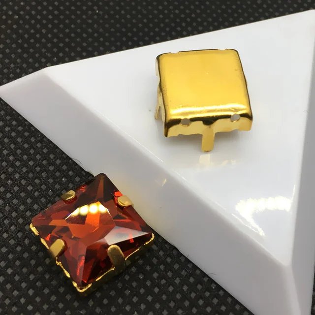 TopStone Princess Square Sew on Gold Claw Rhinestone Glass Crystal 8 12 14 мм высокое качество пришитый камень