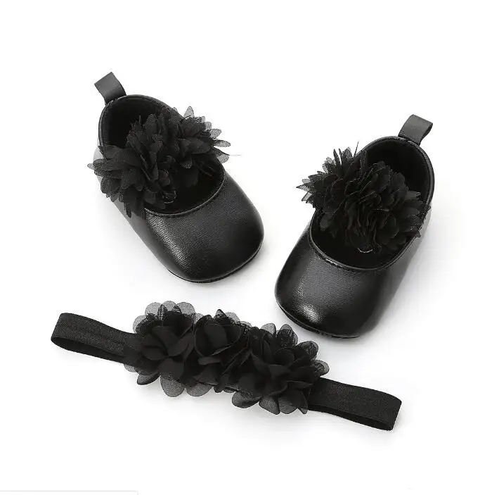 with headband Белые и розовые туфли с бантом на мягкой подошве для маленьких девочек; летняя обувь для крещения и крещения для малышей; комплект с повязкой на голову - Цвет: with headband