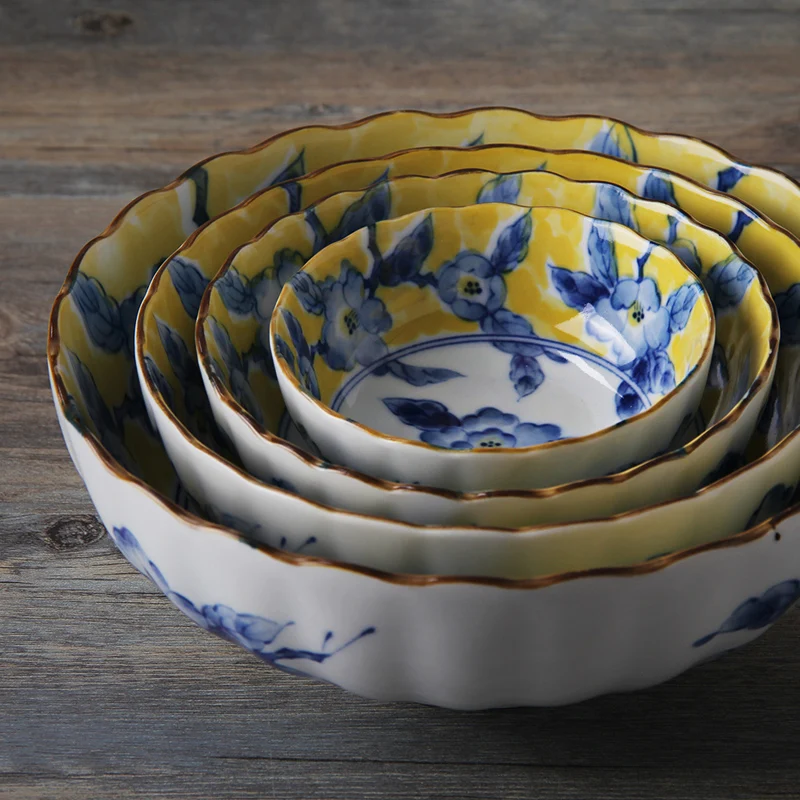 Набор керамической посуды желтого цвета 4 шт./компл. ручная роспись миска для риса