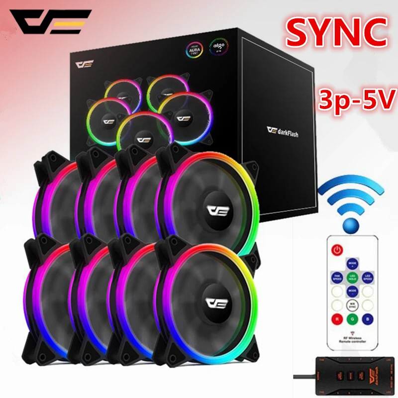 Aigo DR12 PRO Чехол для компьютера ПК Вентилятор RGB регулируемый светодиодный вентилятор Скорость вращения 120 мм тихий пульт AURA синхронизирующий компьютер охлаждающий RGB чехол вентиляторы