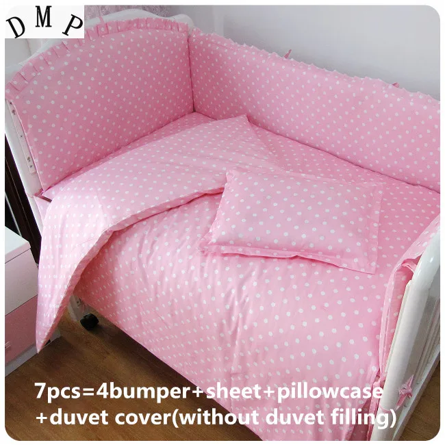

6/7PCS pink crib bedding set cotton baby bedding piece set Toddler Baby Bed Linens unpick wash protetor de berço 120*60/120*70cm
