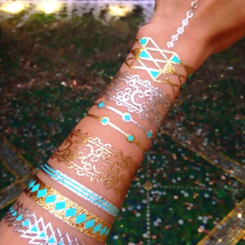 SHNAPIGN 24 стиля временное боди-арт голубая цепочка с золотым узором наклейка для