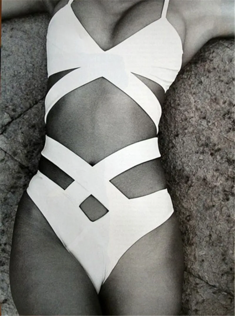 Однотонные бандажные облегающие купальные костюмы с высокой талией женская