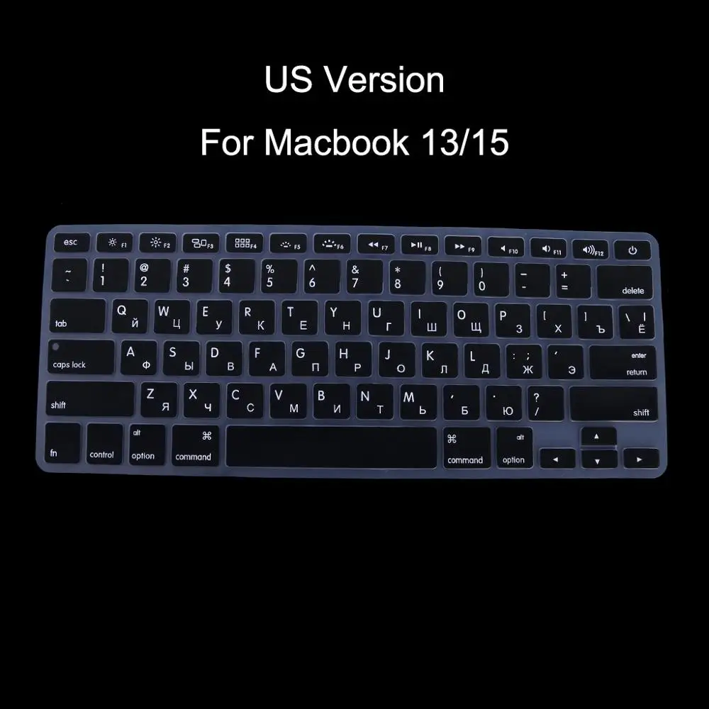 Версия США русская Клавиатура силиконовый чехол для Apple Macbook Air Pro 13 15 - Цвет: Черный