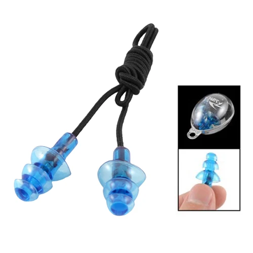 

Black Elastic Rubber String Clear Blue Silicone Swim Ear Plugs w Storage Case