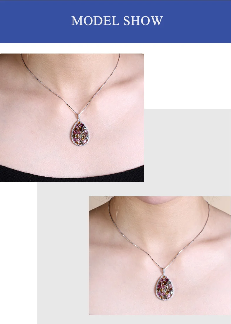 Жемчужные балетные 925 пробы серебро 5.57Ct красочные натуральный турмалин драгоценный камень ожерелья и подвески ювелирные украшения для женщин