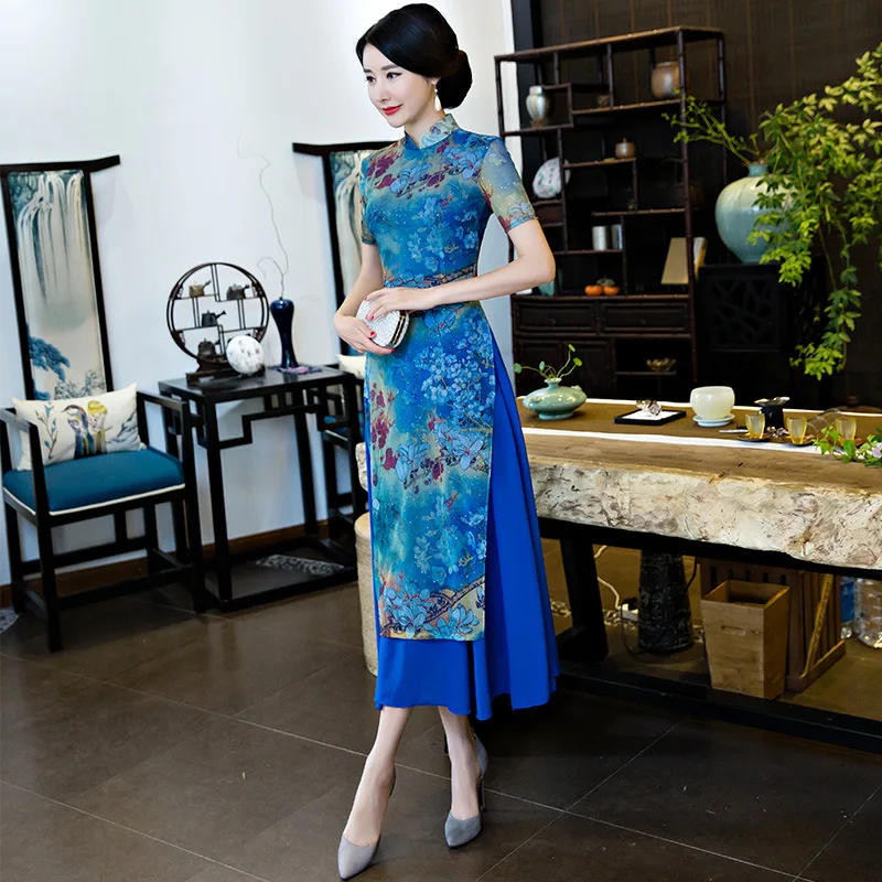 Китайское традиционное платье Вьетнам Aodai китайское длинное Cheongsam традиционные