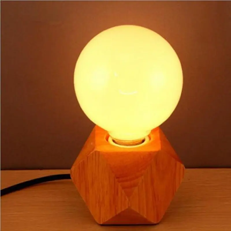 E27 Modern Industrial Diamond Wooden Base Table Bedside Desk Lamp Light FixtureAdjustable light wood bedroom study desk | Лампы и