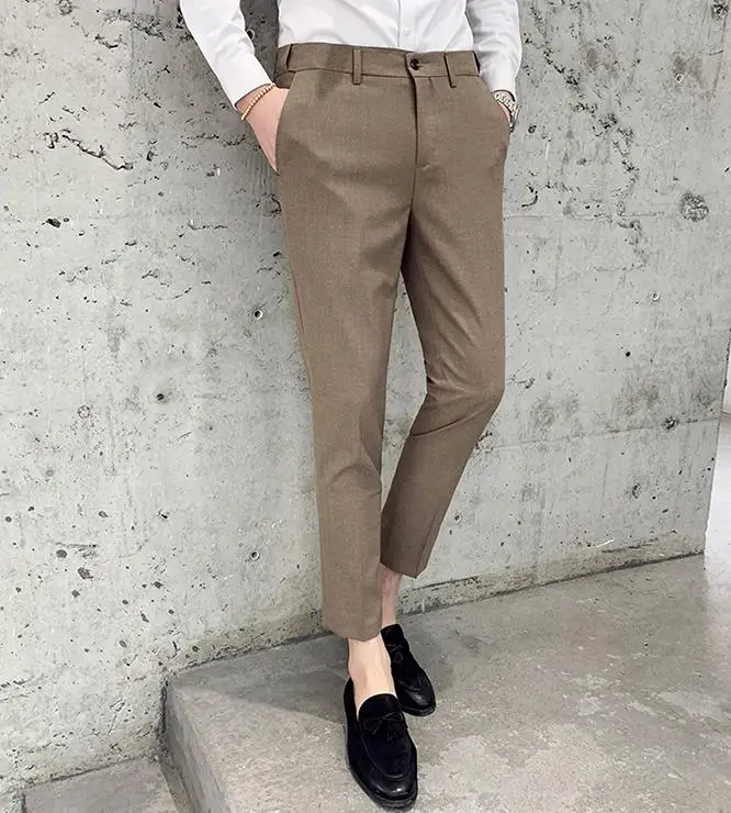 Khaki Pants Костюм брюки мужские офисные брюки для мужчин платье брюки длина голеностопного сустава Social Parfum Homme обтягивающий официальный брюки одежда - Color: Khaki Pants
