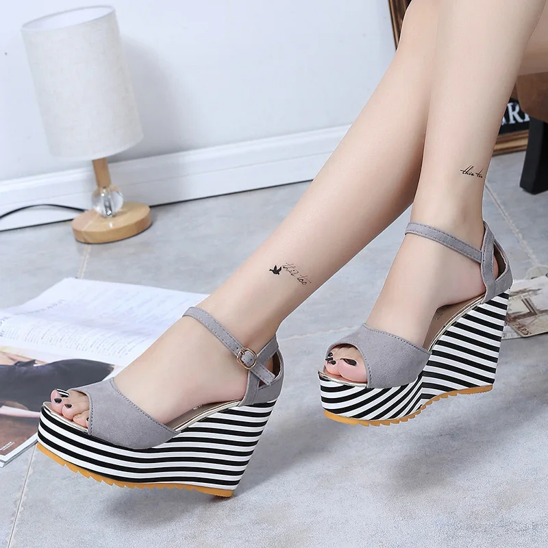 Босоножки на платформе полосатый сексуальная высокие каблуки zapatos mujer