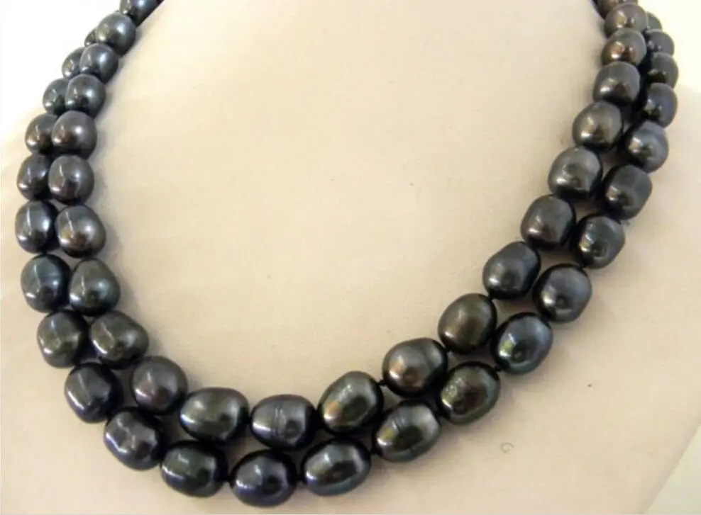 

shipping 10-12mm baroque south sea black Natural pearl necklace 17-18" 14KGP yellow Clasp