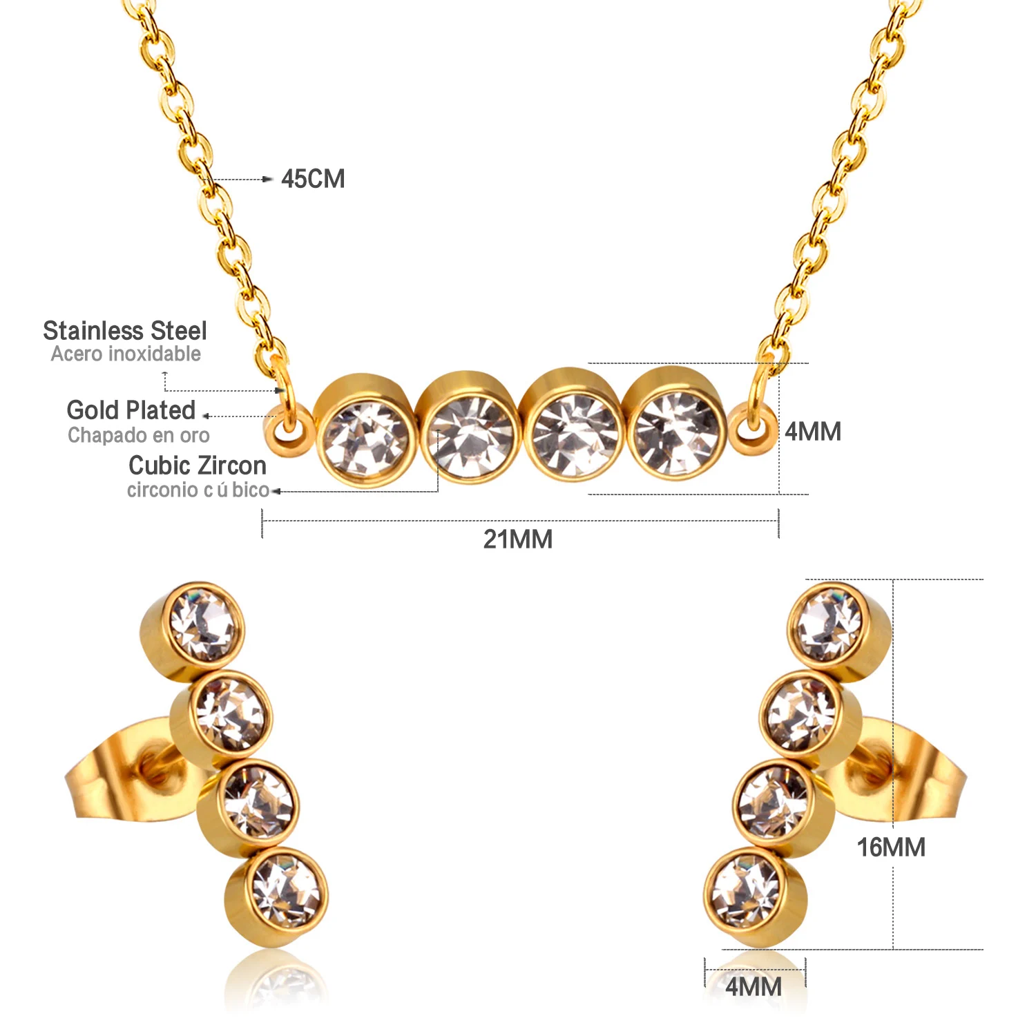 Ювелирные наборы LUXUSTEEL CZ золотистого и серебряного цвета круглый кулон ожерелье