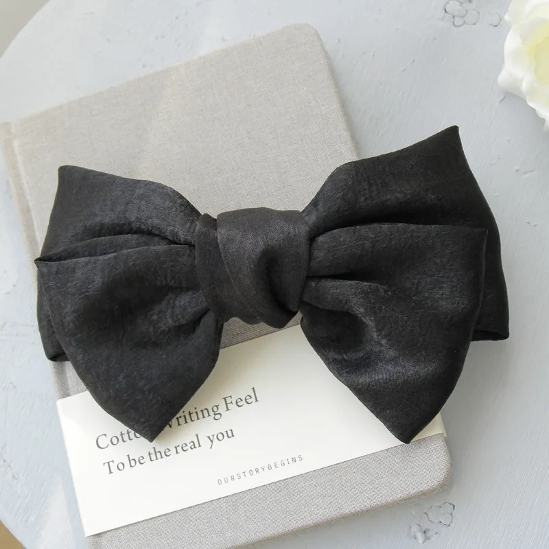 Black Hot Selling Big Large Barrette Bow Hairpin For Women Girls Hairgrips Satin Hair Bow Ladies Hair Clip New Cute Hair Accessories - Цвет: Black