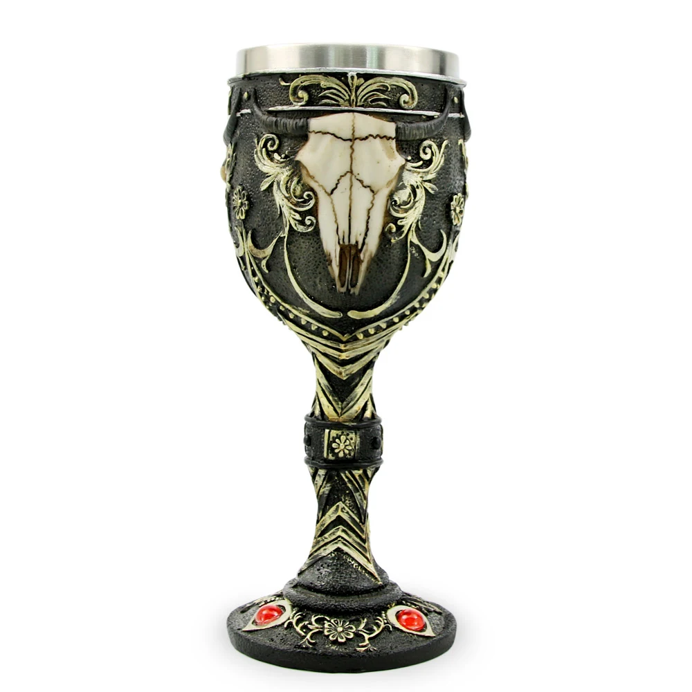 1 шт роскошный 3D длинные коровий рог Череп Скелет склеп бокал вина чаша пустыне