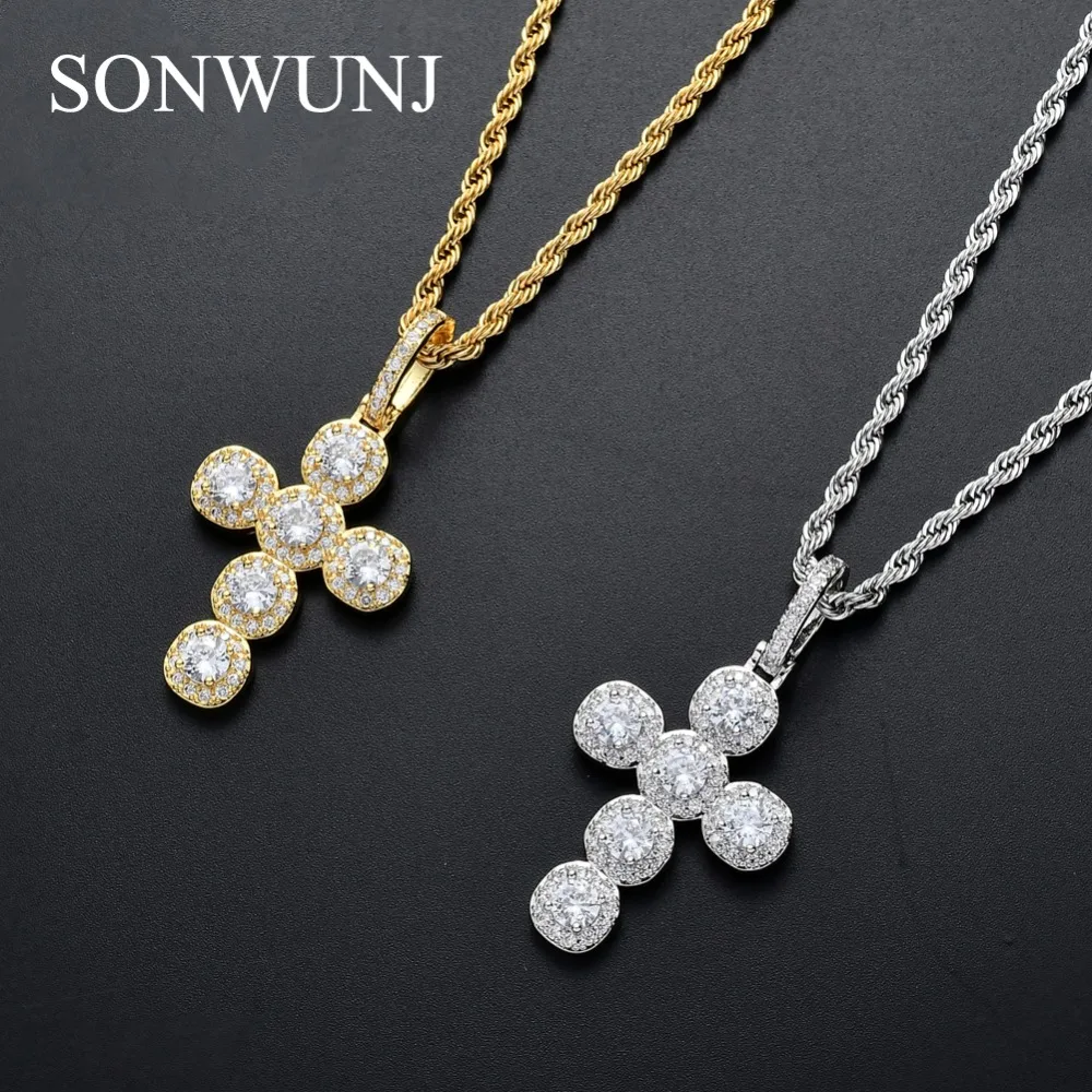 BLING крест-подвеска с фианитами Iced Out кубический циркон ожерелье хип-хоп подарок ювелирные изделия CN077