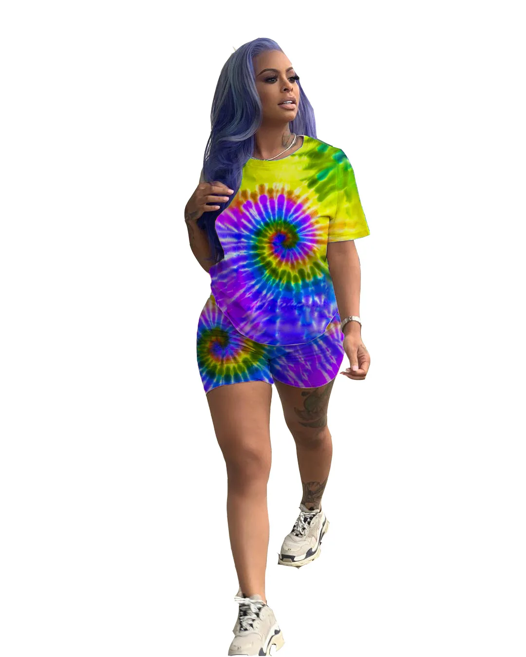 Africa women new summer black hole tie dye 3d принт короткий рукав круглый вырез футболка и шорты