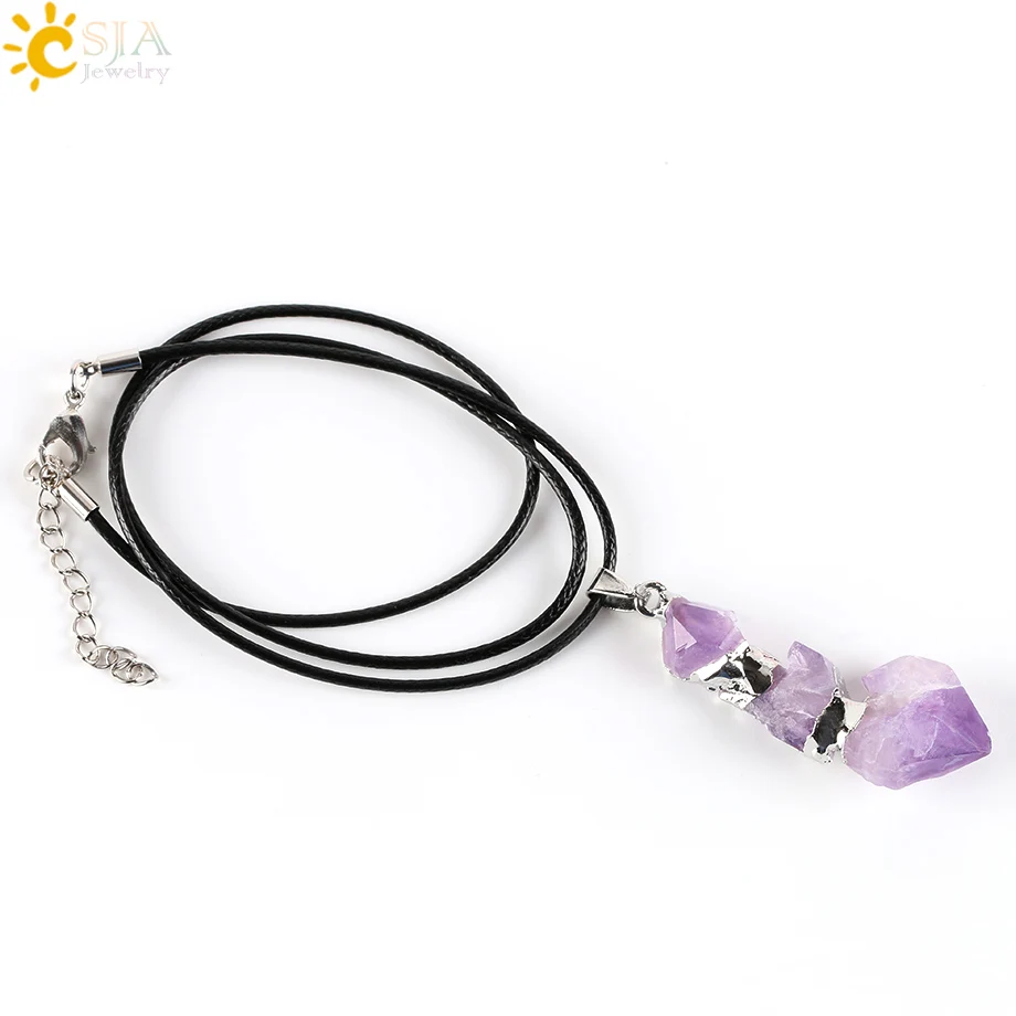 Platinum Necklace CSJA, новинка, золотой цвет, обертывание, натуральный фиолетовый полудрагоценный камень, веревка, ожерелье и подвеска, Модные женские ювелирные изделия рейки, подвески E266 - Окраска металла: Platinum Necklace