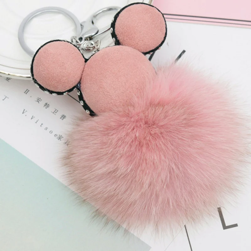 

Fashion 100% Real Fox Fur Pompon Key chain for Women, Fluffy Fur Ball Keychain Fox Hair Bag Key Holder EH808