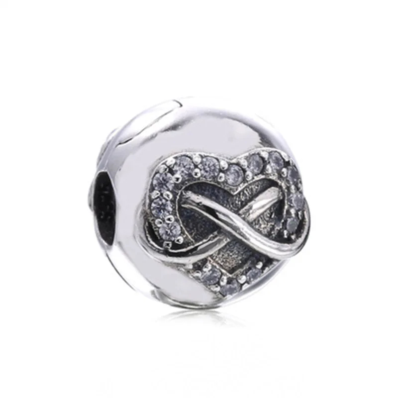 

100% Real 925 Sterling Silver Infinity Heart Clip Charm Beads Fit Original PAN Bracelet Authentic Luxury Jewelry Gift