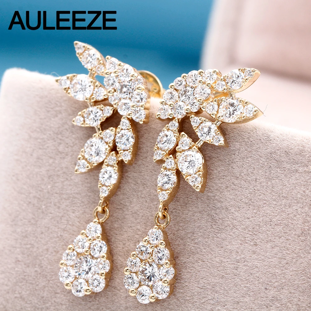 Женские серьги подвески из 18 каратного желтого золота с натуральными