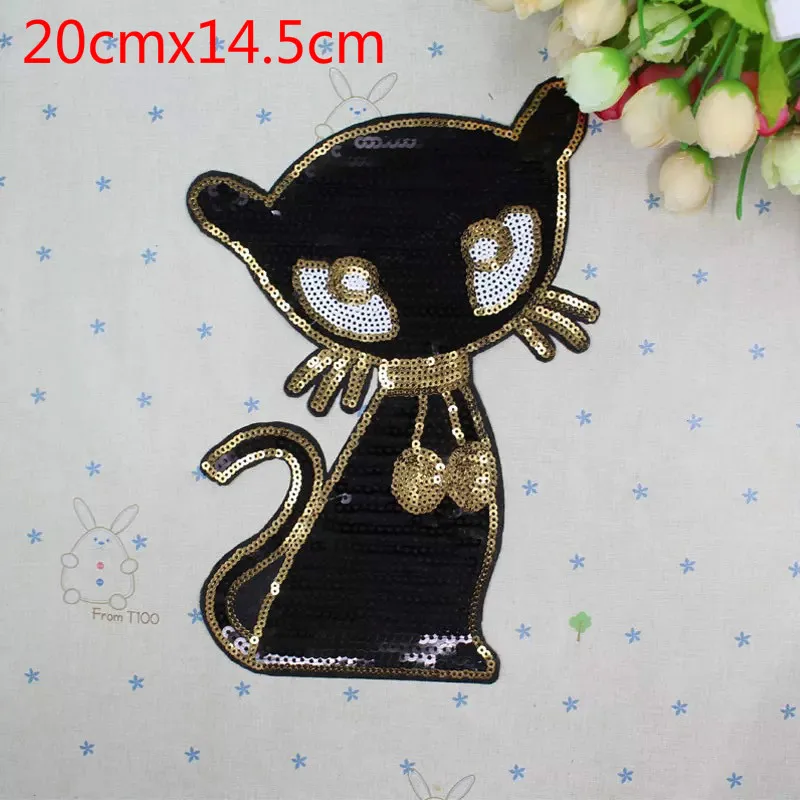 Черный бейджи с котом пришить золото блестками патч животных эмблемы рубашка