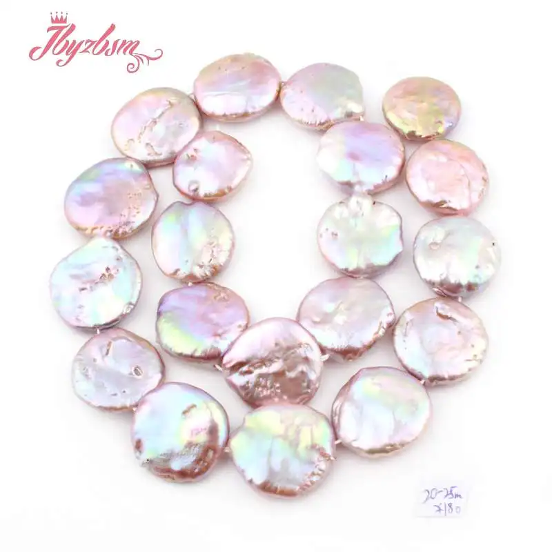 20-25mm Coin Freshwater Pearl Beads Loose Natural Stone Beads For Jewelry Making DIY Necklace Bracelets Spacer Strand 15" - Color: Purple