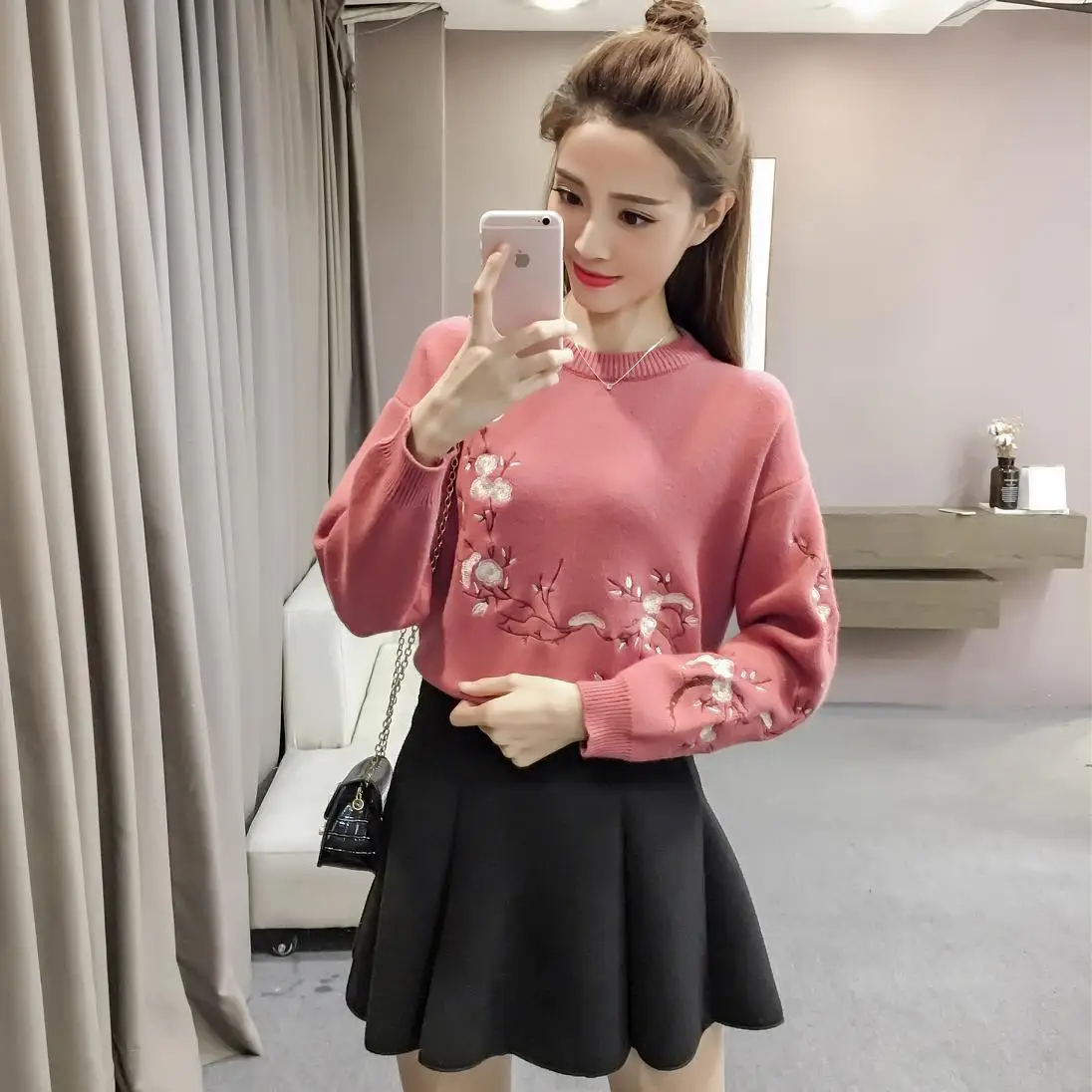 women clothing 2017 spring autumn winter korean vestidos fashion thin cute sweet new embroidery knit sweaters female A4555 | Женская
